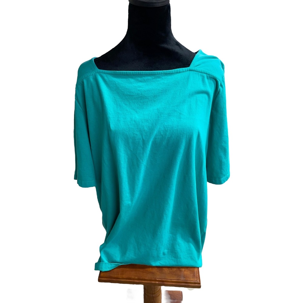 Woman‎ Within Teal T-Shirt Square Neck Short Sleeve Plus Size 1X